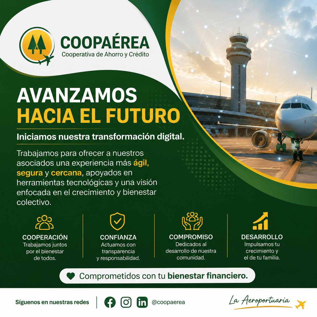 Avión comercial ascendiendo sobre una terminal aeroportuaria